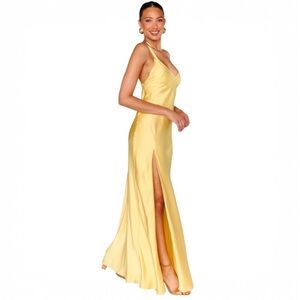 Show Me Your Mumu Anderson Maxi Dress Yellow Satin Halter Large NWOT